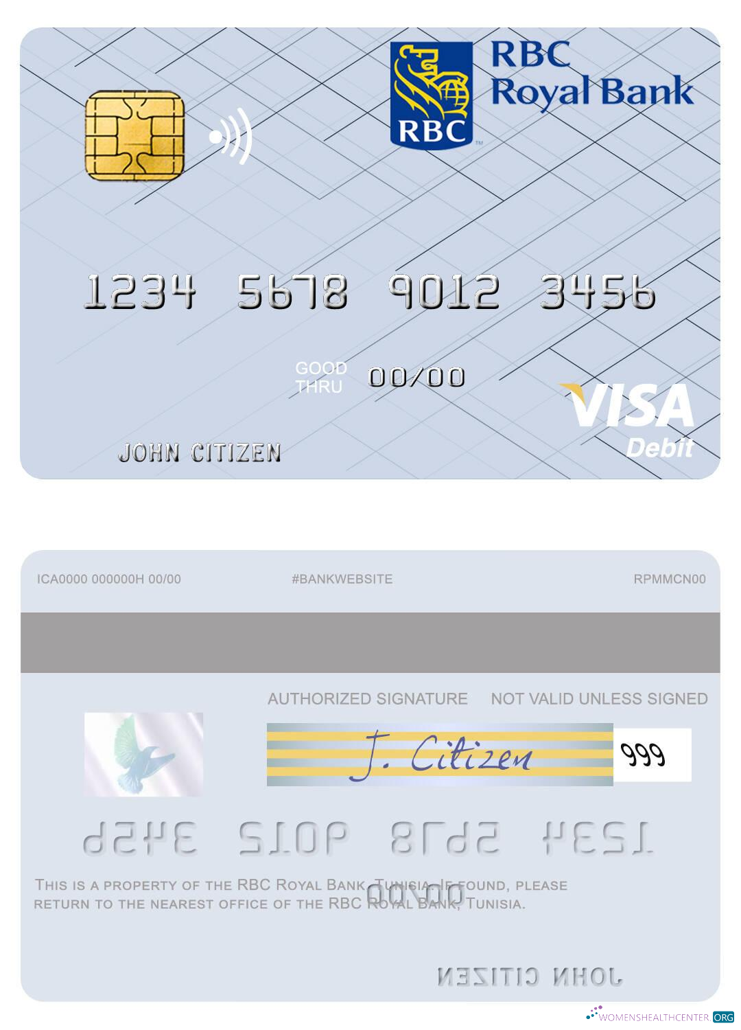 Download Tunisia RBC Royal Bank visa debit card Photoshop template